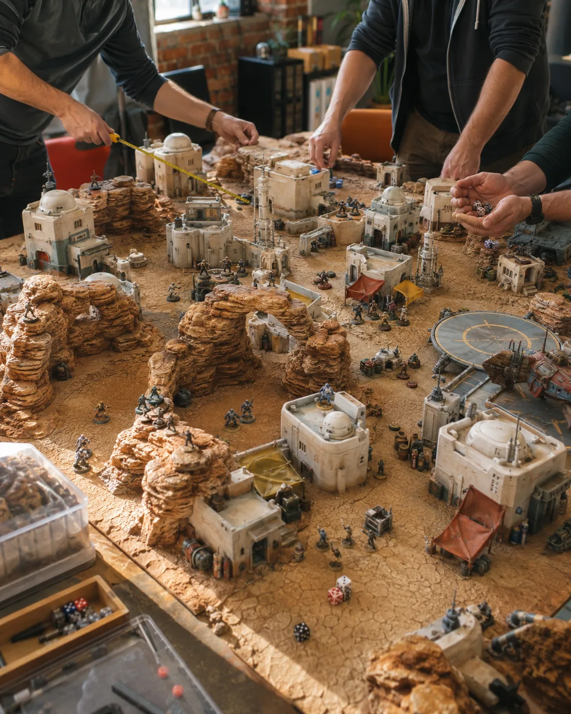 Cité désertique et terrain rocheux en cours de partie