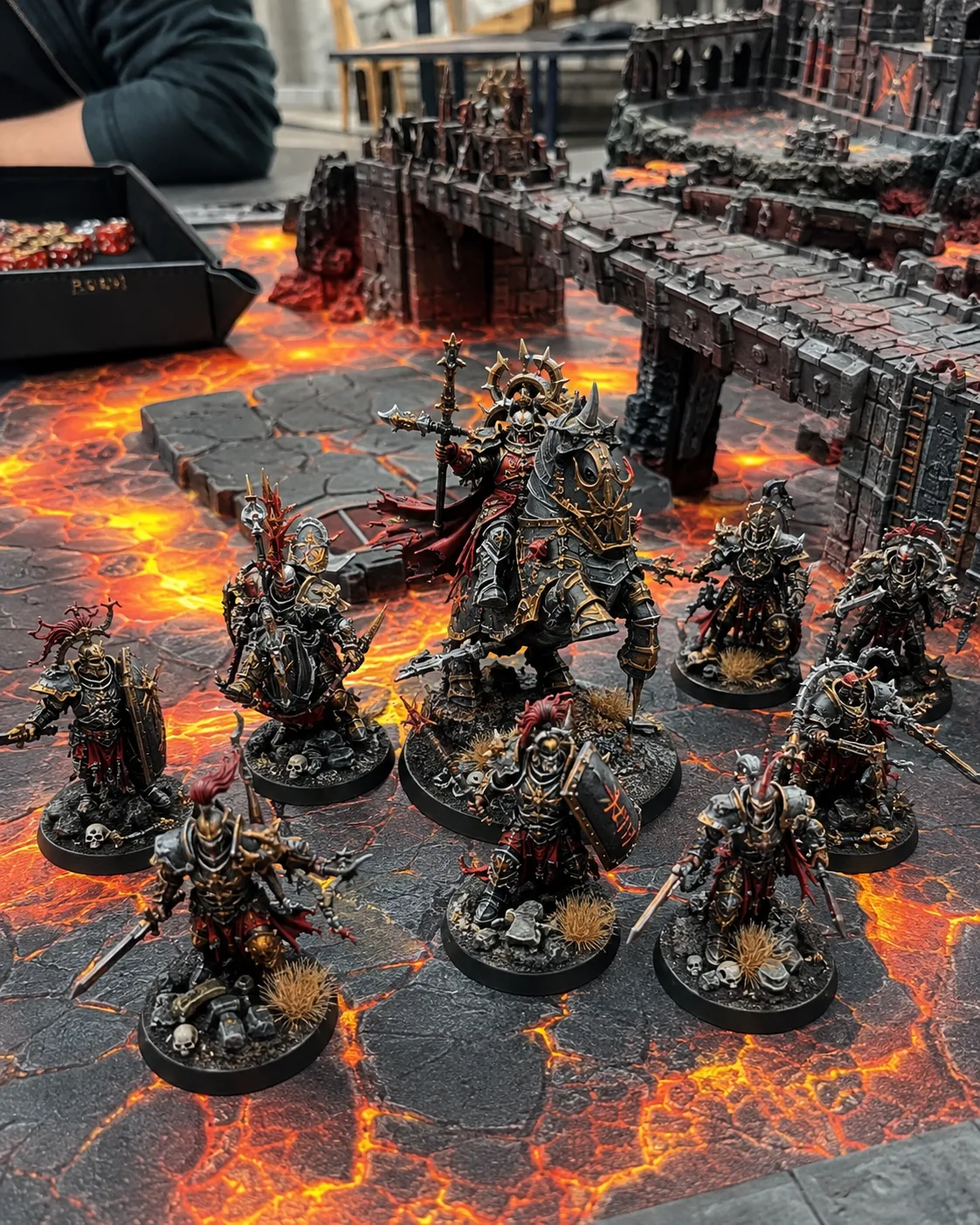 Armée de chevaliers noirs sur table de lave