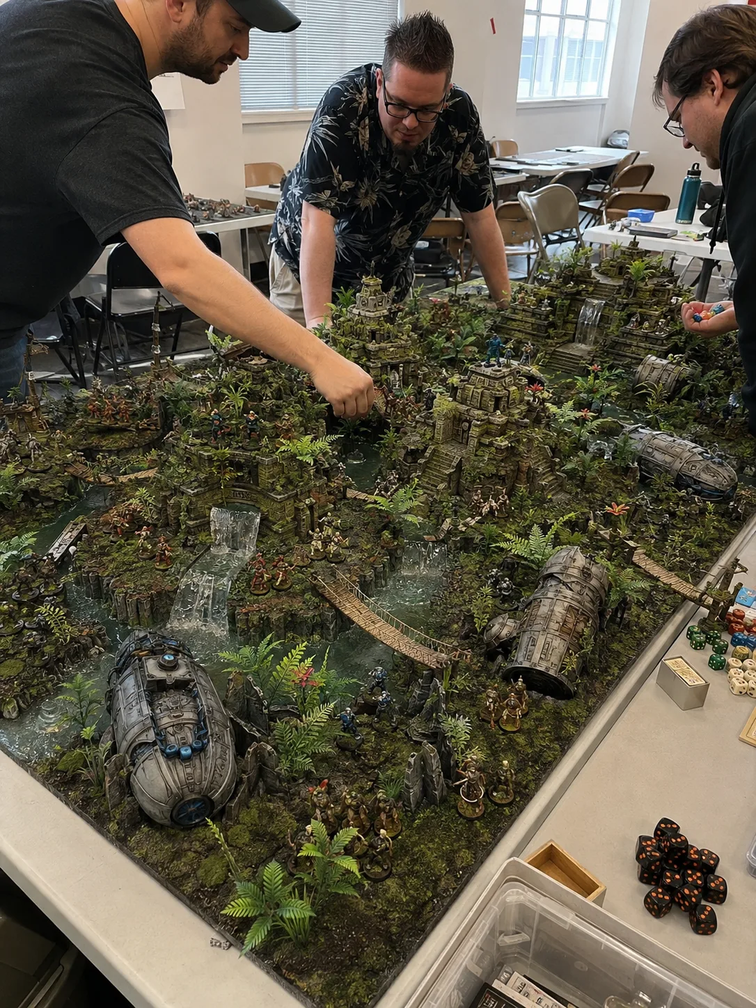 Table jungle avec temples et cascades en pleine partie